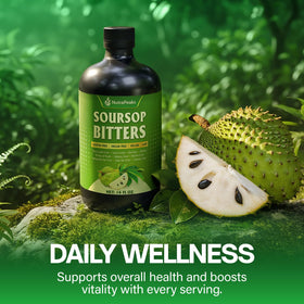 NutraPeaks Bitters Liquides Soursop 16 fl oz avec verre de service