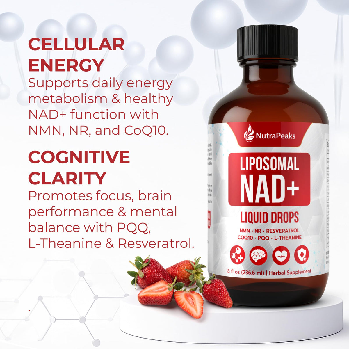 NutraPeaks complément alimentaire NAD+ 1000mg stick liquide avec étiquette