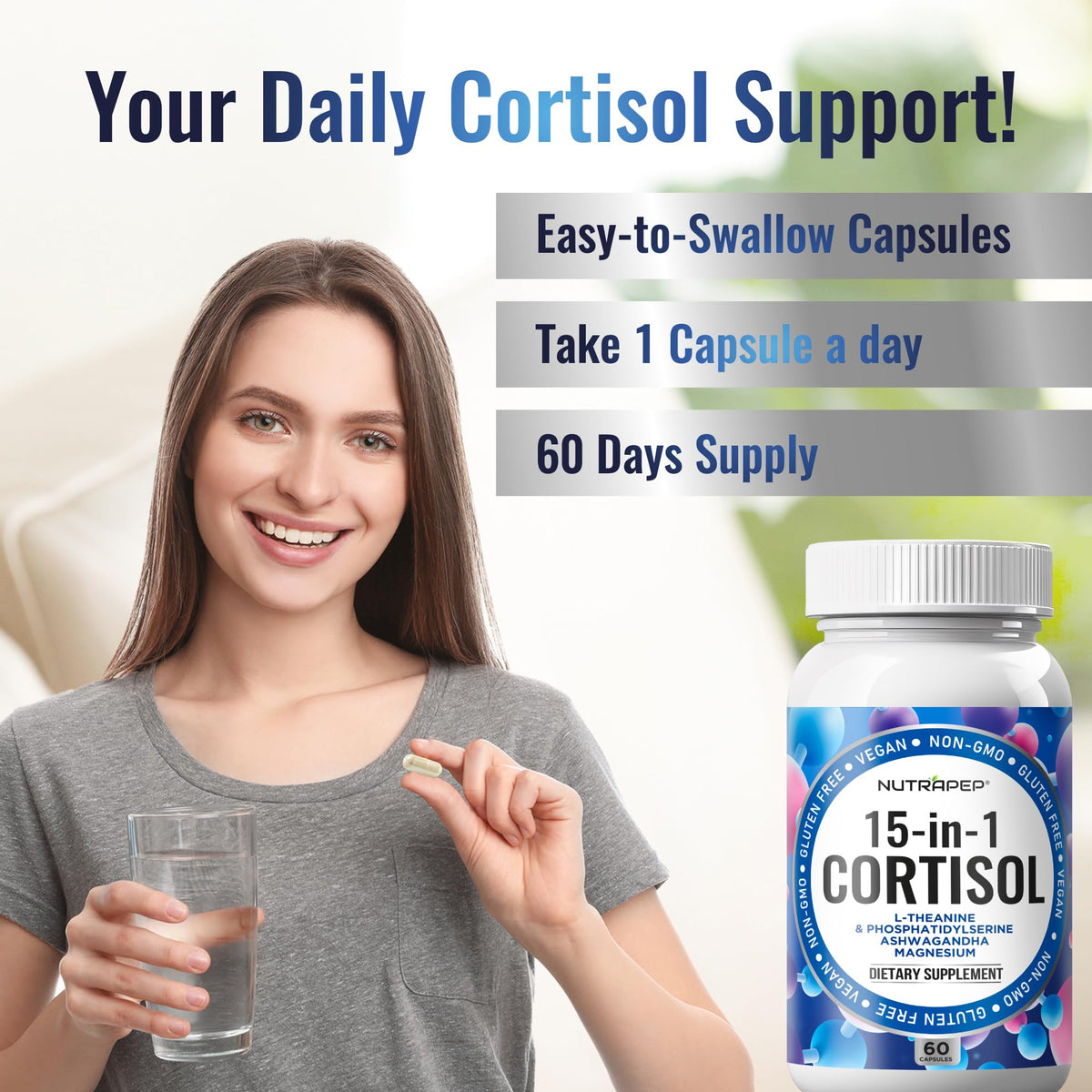 NutraPep Complément Alimentaire Cortisol 15-en-1 82g étiquette