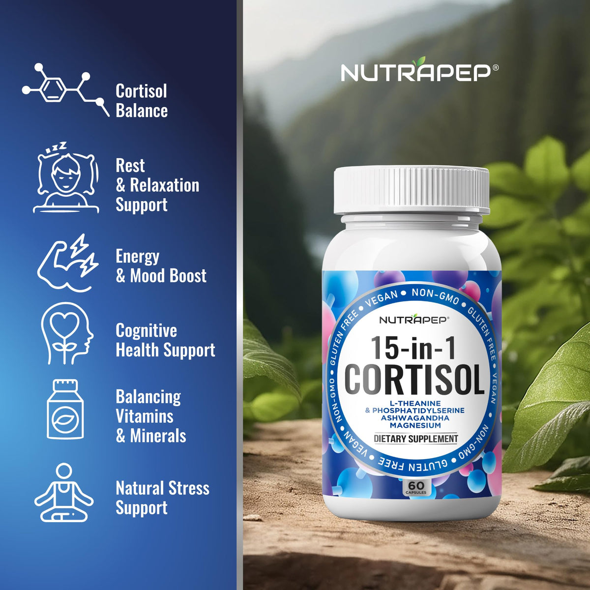 NutraPep Complément Alimentaire Cortisol 15-en-1 82g vue arrière