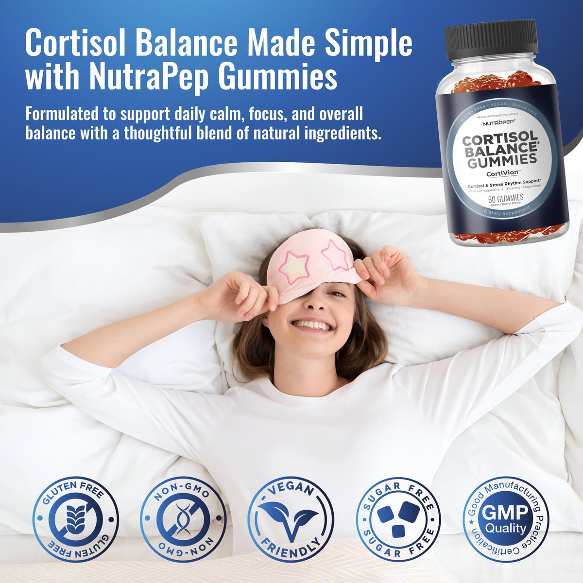 NutraPep Gummies Cortisol gummies avec étiquette visible