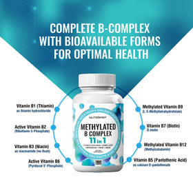 NutraPep Methylated B-Complex bouteille ouverte montrant les capsules