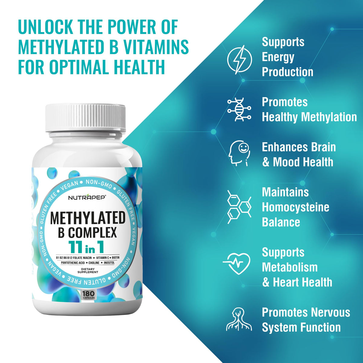 NutraPep Methylated B-Complex capsules avec dosette de mesure