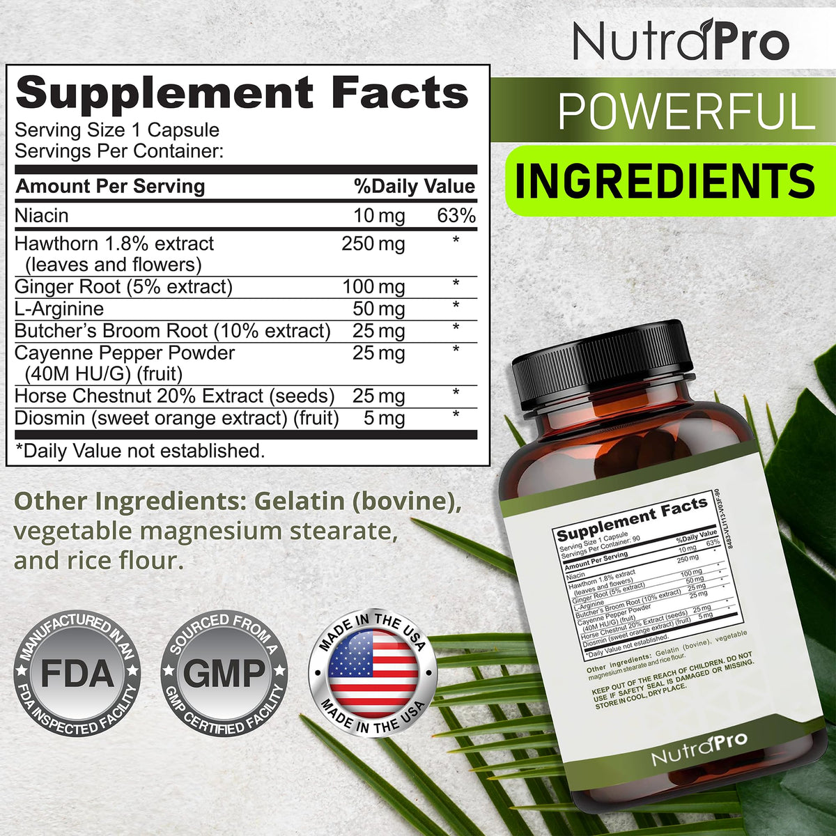 NutraPro Compléments Circulation Sanguine, ingrédients principaux sur l'emballage