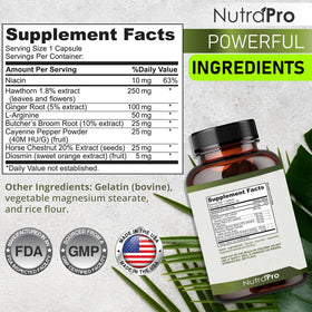 NutraPro Compléments Circulation Sanguine, ingrédients principaux sur l'emballage