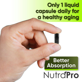 NutraPro CoQ10 100 mg gélules végétales ouvertes montrant le contenu