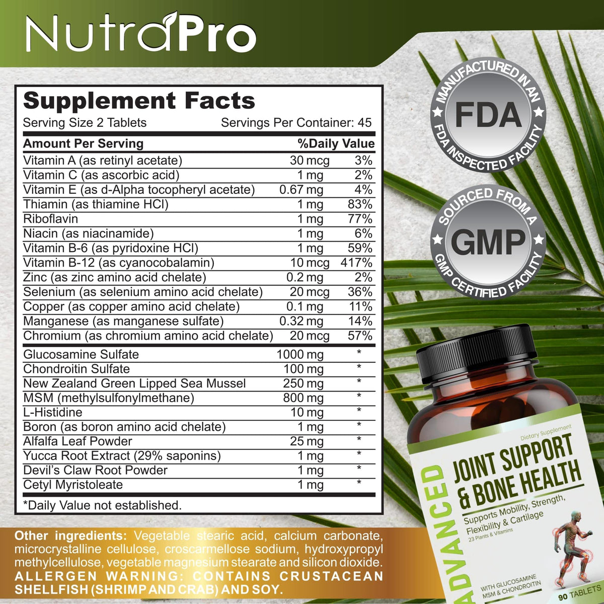 NutraPro Glucosamine Chondroitin MSM avec ingrédients naturels