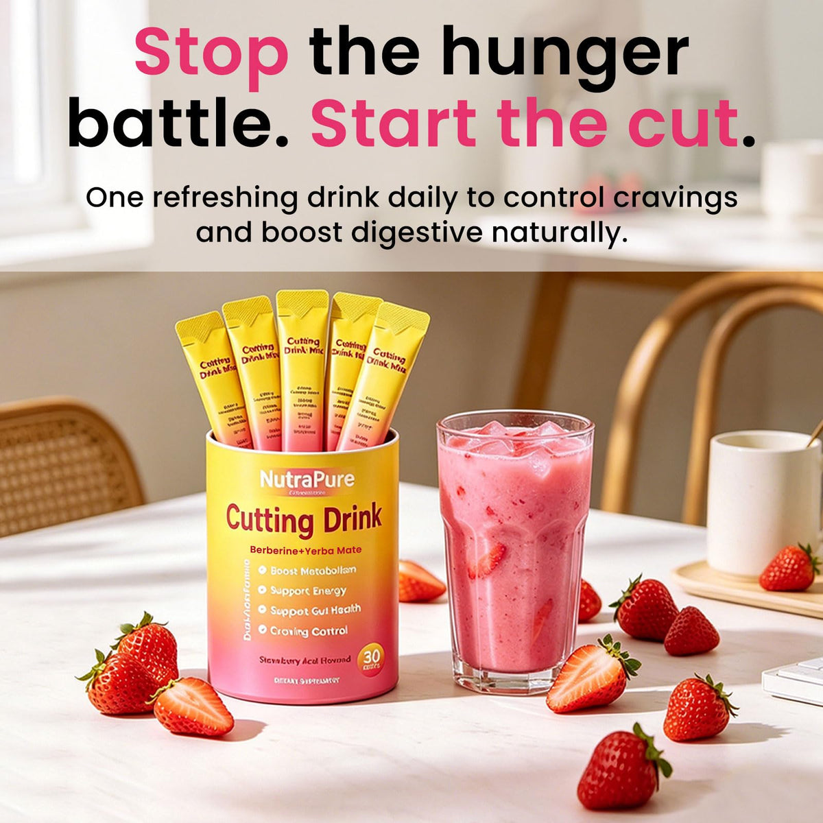 Nutrapure Mélange à Boire sachet individuel avec saveur fraise açaï