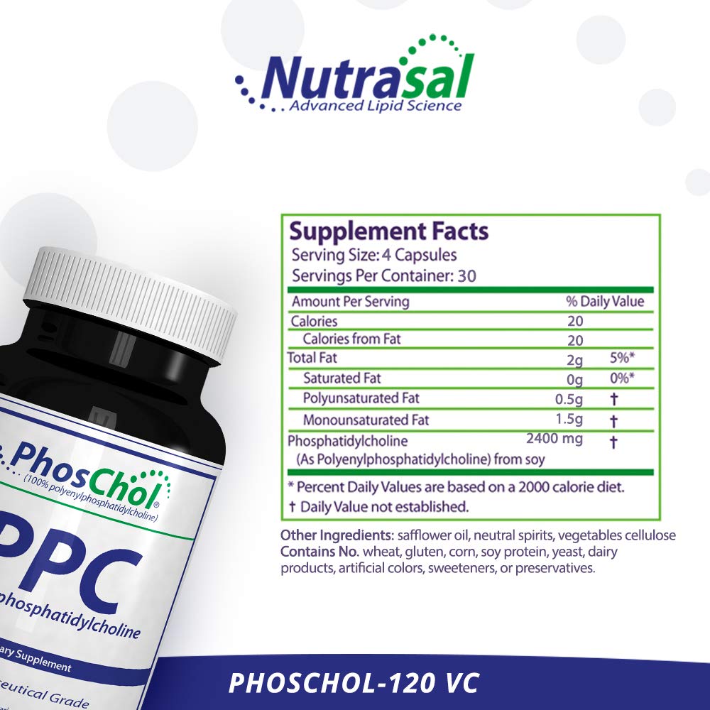 Nutrasal PhosChol 600mg gélules de choline pure vue de côté