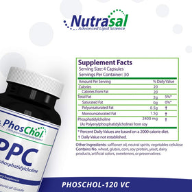 Nutrasal PhosChol 600mg gélules de choline pure vue de côté