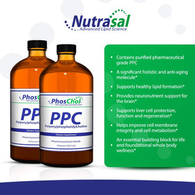 Nutrasal PhosChol PPC 3000mg liquide avec bouchon ouvert