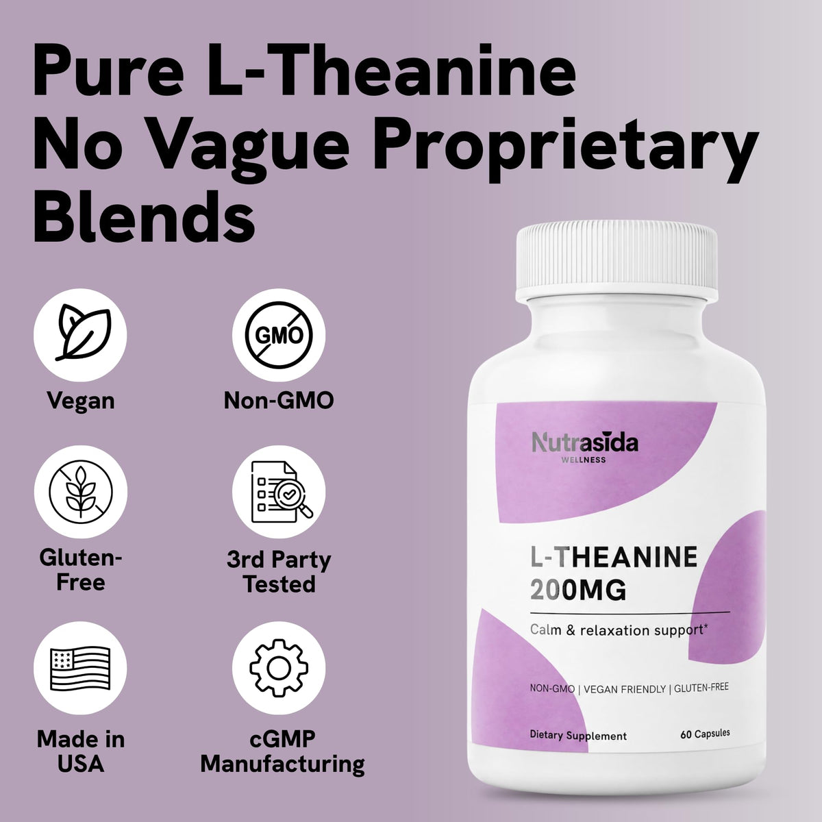Nutrasida L-Theanine 200mg capsules, en environnement naturel