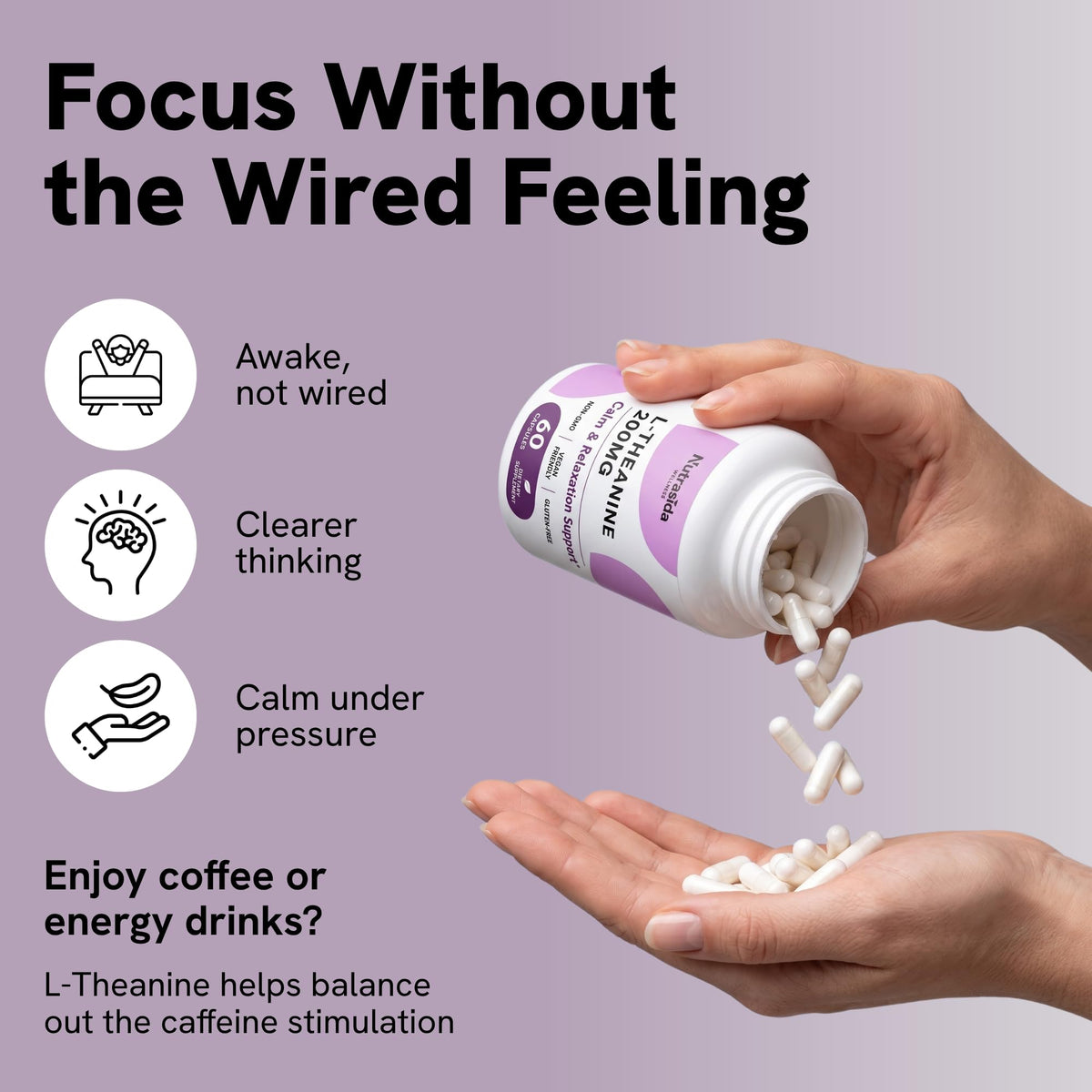 Nutrasida L-Theanine 200mg capsules, vue de côté