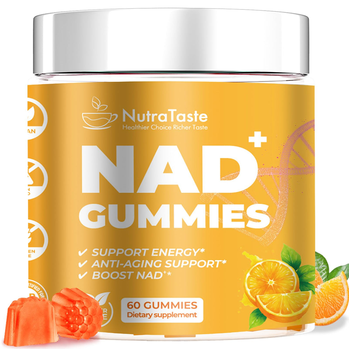 NUTRATASTE Gummies NAD⁺ orange vue avant de la bouteille