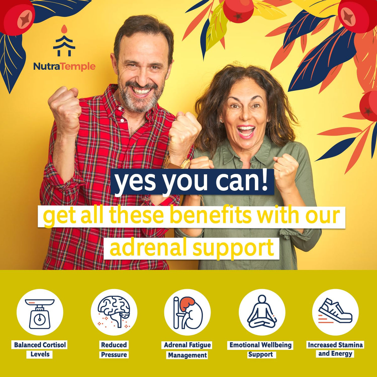 NUTRATEMPLE Complément Alimentaire Soutien Surrénalien 60 Capsules côté avec étiquette