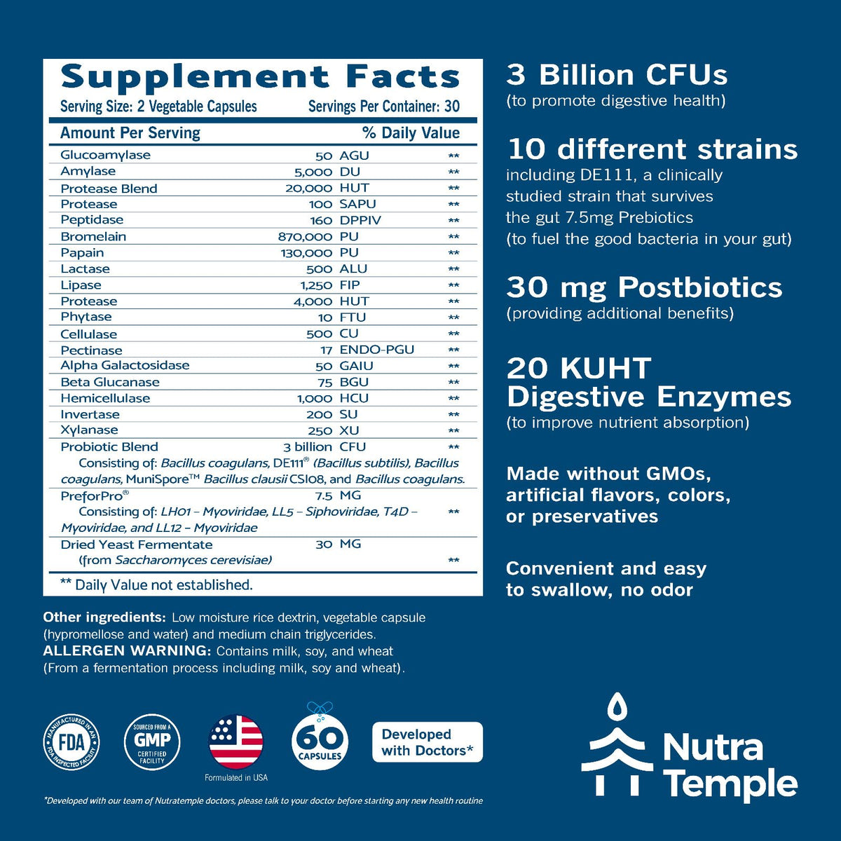 NUTRATEMPLE Probiotiques 4-en-1 50g, vue arrière