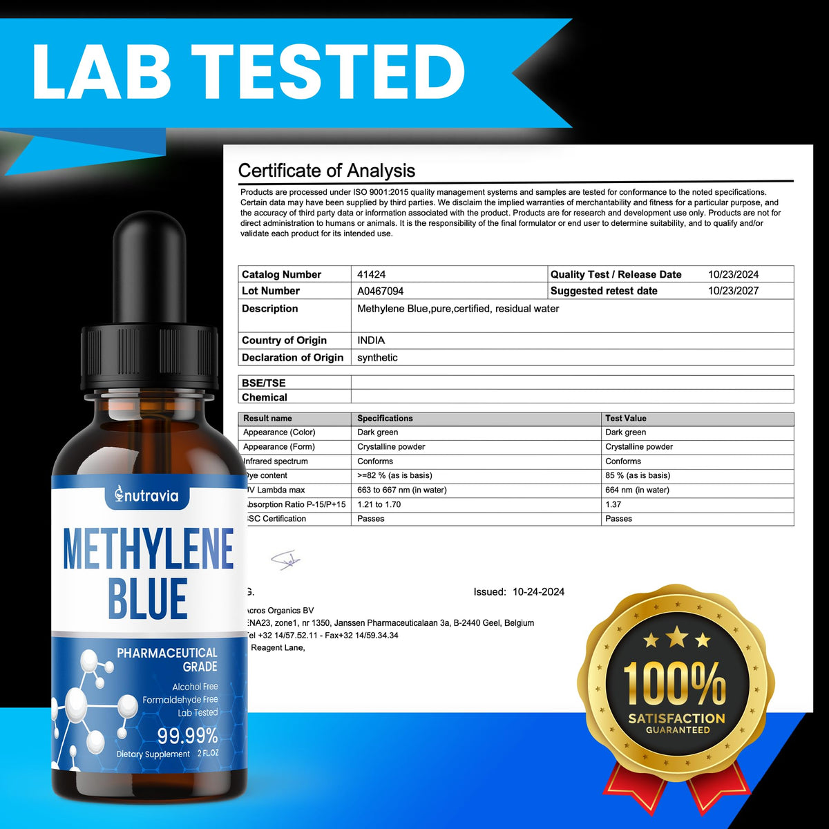 Nutravia Methylene Blue 60ml bouteille arrière vue