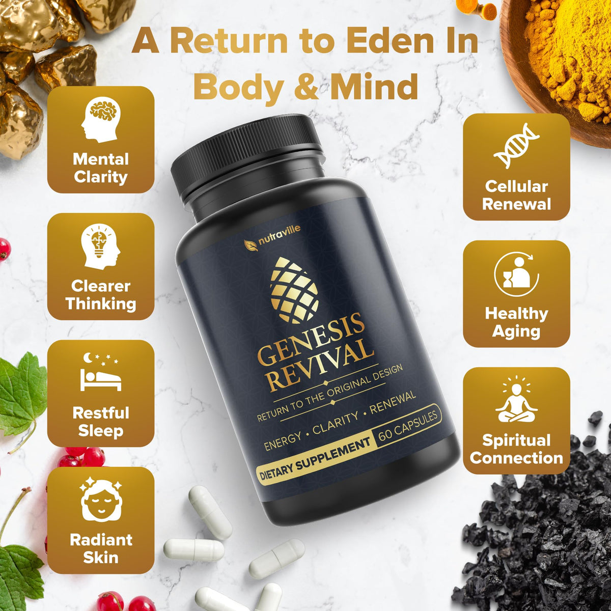 Nutraville Genesis Revival avec des herbes et champignons