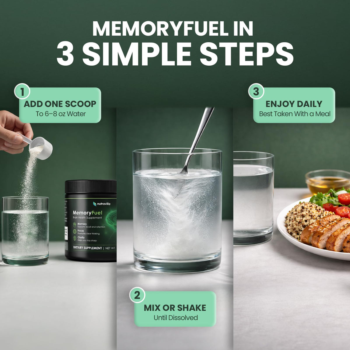 Nutraville MemoryFuel Poudre de Créatine Monohydrate 290g emballage