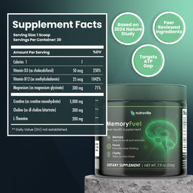 Nutraville MemoryFuel Poudre de Créatine Monohydrate 290g et sa composition