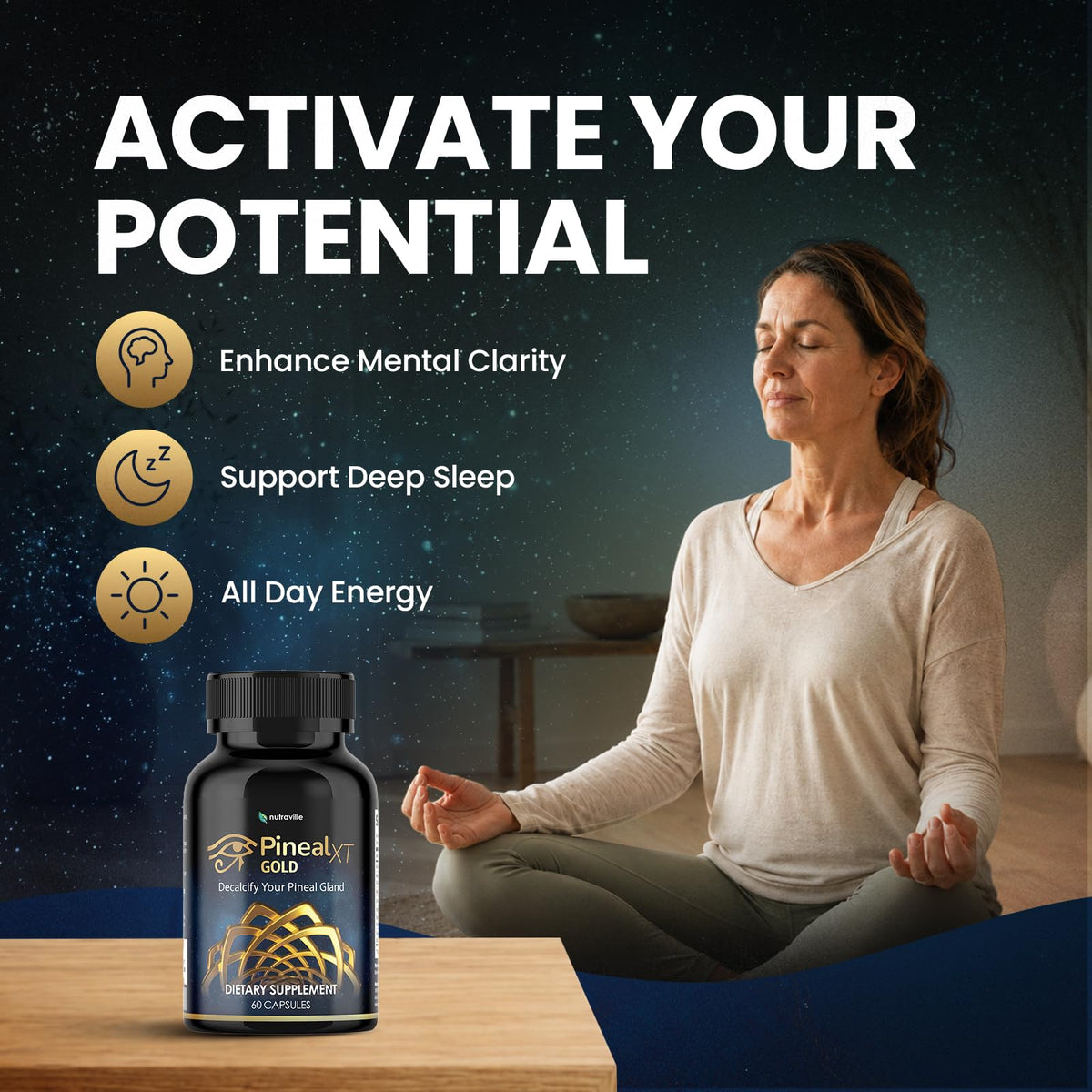 Nutraville Pineal XT Gold gélules sur fond blanc