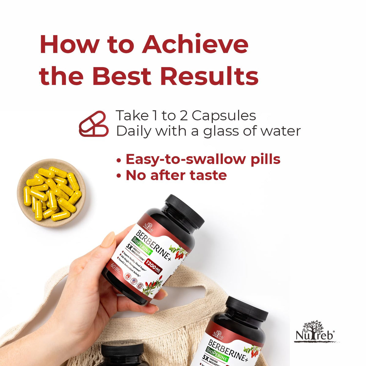 Nutreb Complément Alimentaire Berbérine 1200mg 60 Capsules Végétales avec BioPerine