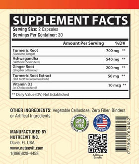 NutreeVit Ashwagandha Curcuma Gingembre 60 Capsules - bouteille ouverte