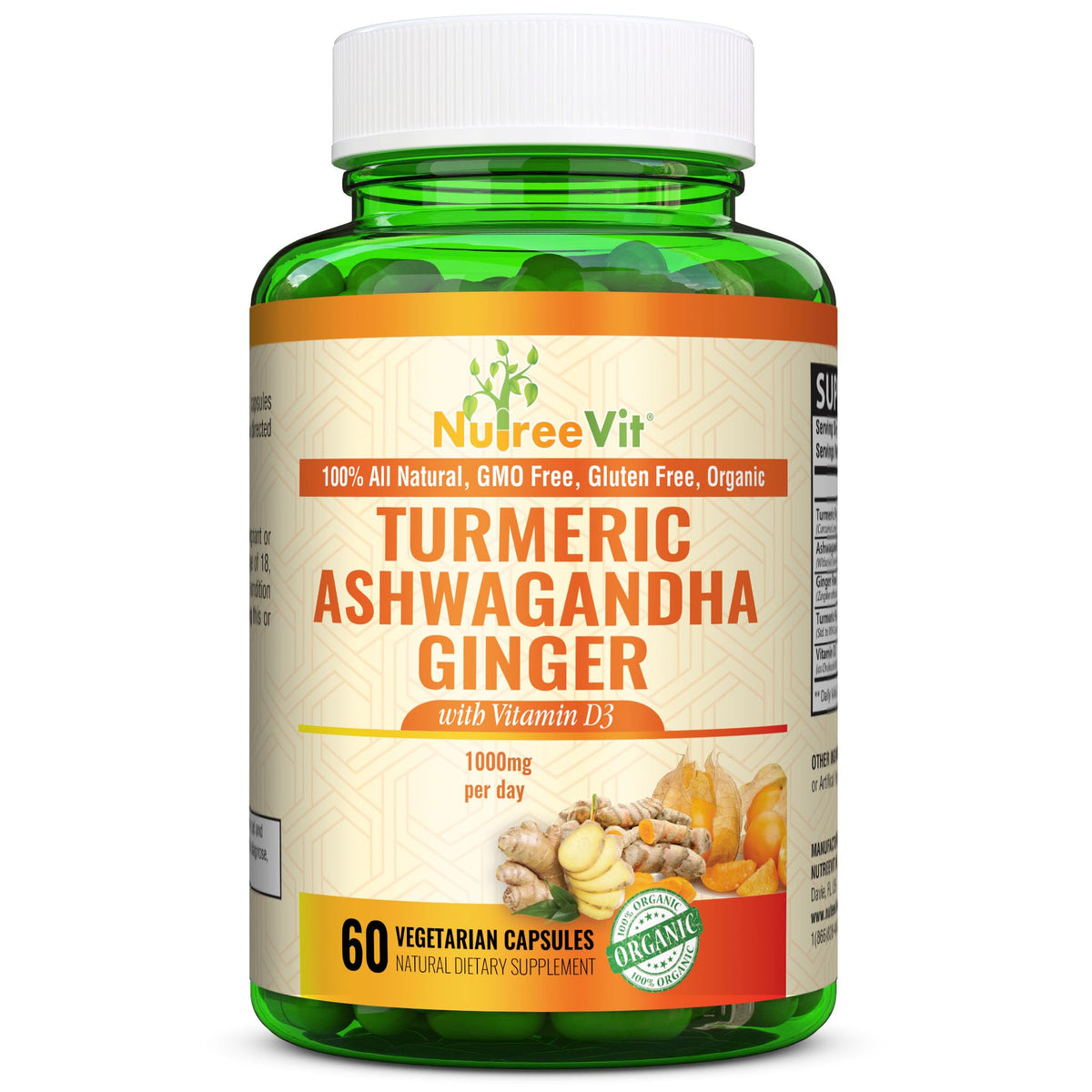 NutreeVit Ashwagandha Curcuma Gingembre 60 Capsules - vue de face