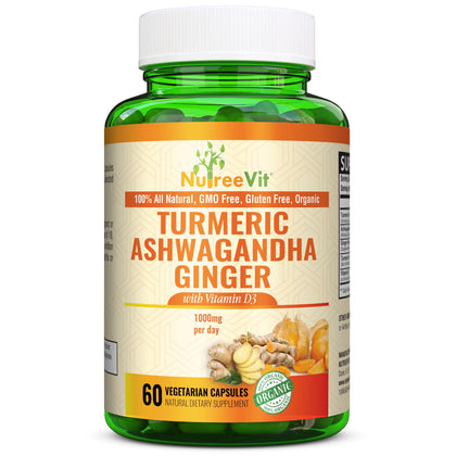 NutreeVit Ashwagandha Curcuma Gingembre 60 Capsules - vue de face