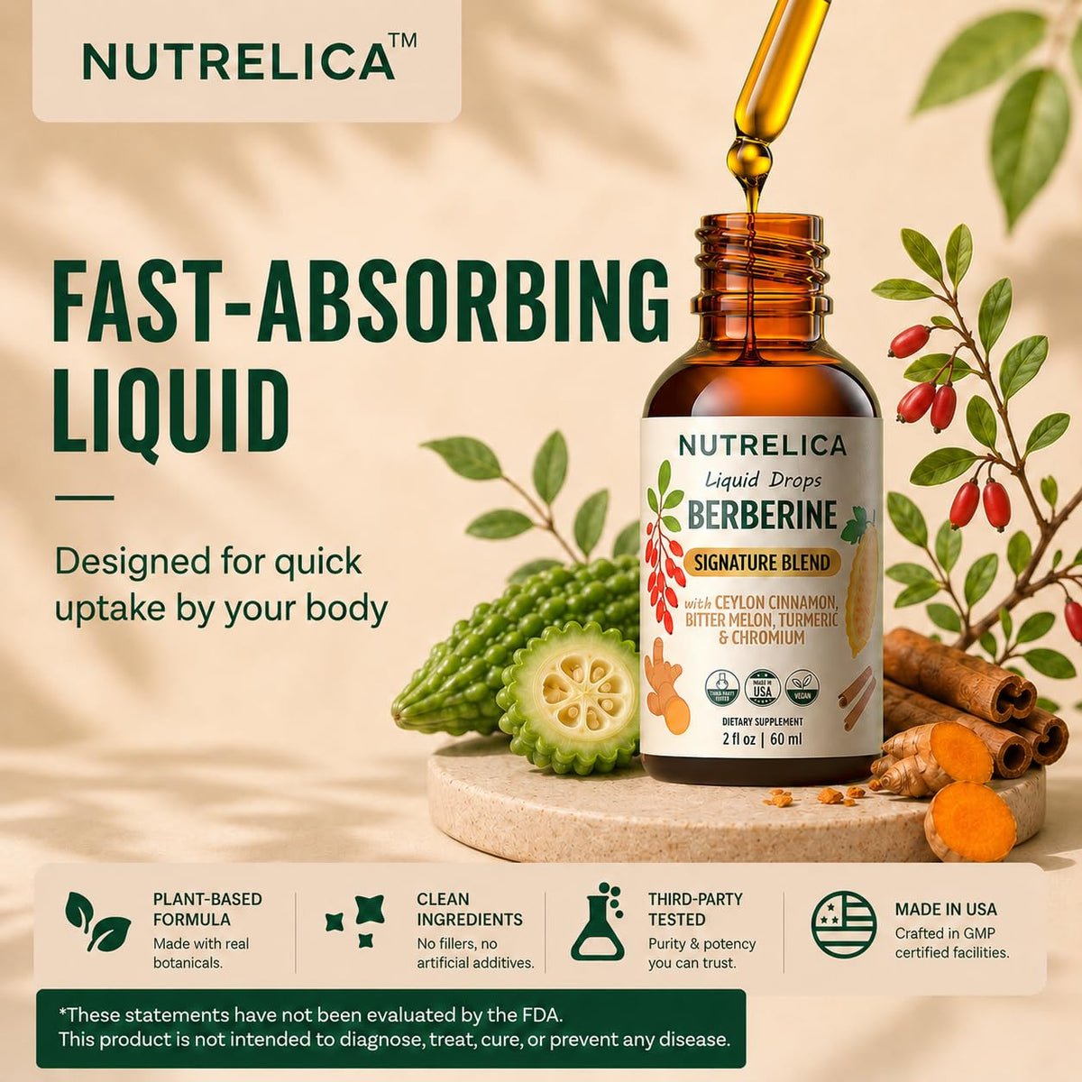 NUTRELICA Complexe de Berbérine 1200mg ingrédients sur fond blanc