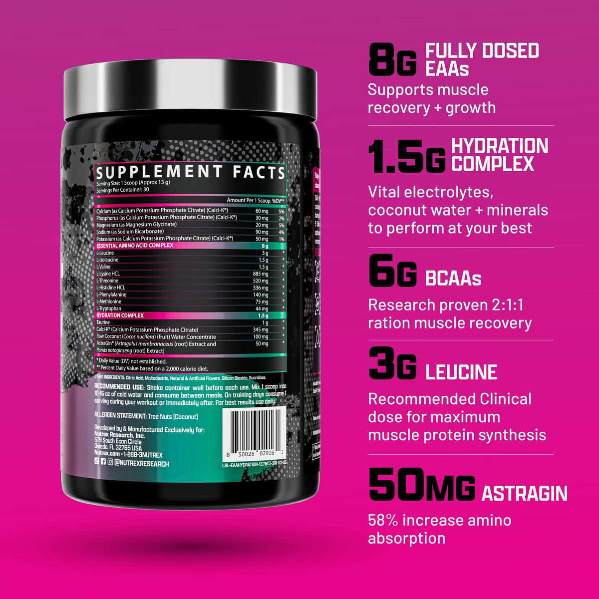 Nutrex EAA Hydration 30 portions emballage arrière