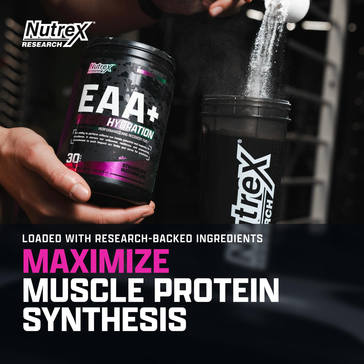 Nutrex EAA Hydration poudre avec dosette à côté