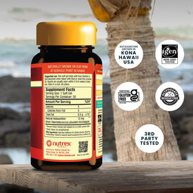 Nutrex Hawaii BioAstin Astaxanthin 12mg 50 gélules, étiquette détaillée