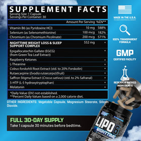 Nutrex Lipo 6 Black Nighttime capsules sur une table