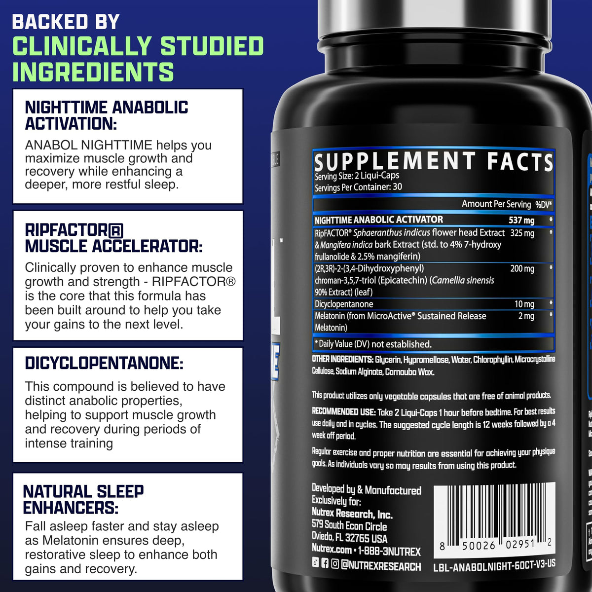 Nutrex Research Anabol complément alimentaire ouvert avec capsules visibles