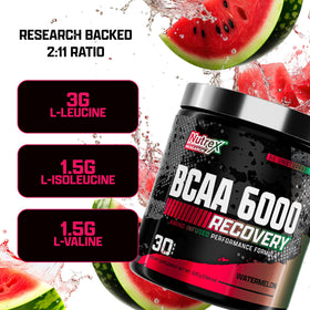 Nutrex Research BCAA Powder 6000 Acides Aminés 222g - étiquette