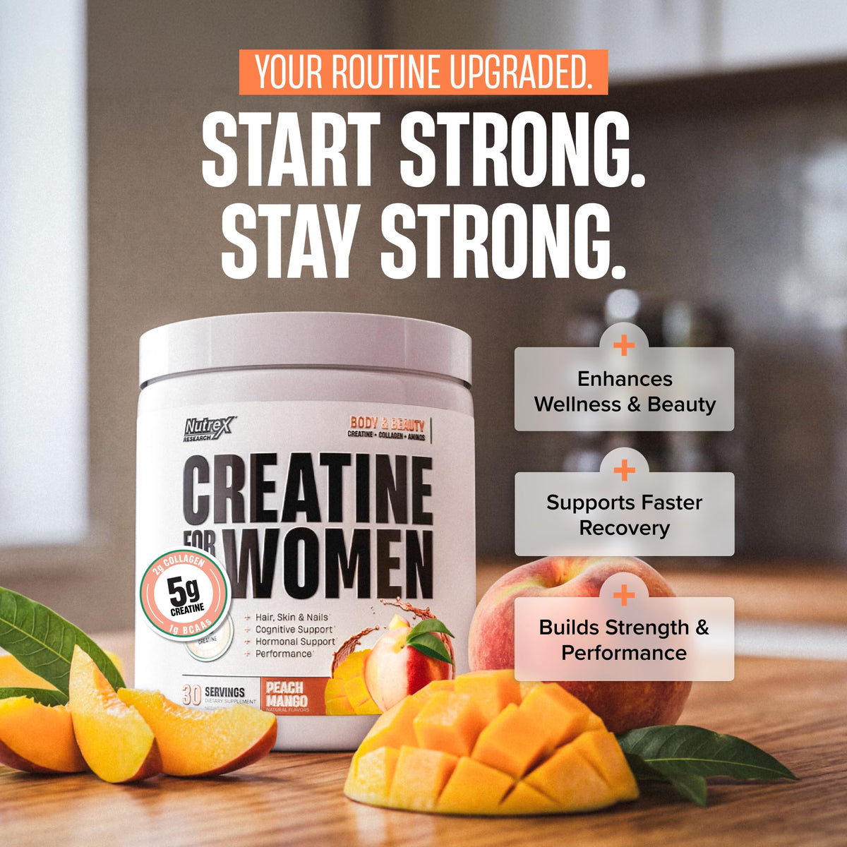 Nutrex Research Créatine pour Femmes Pêche Mangue 390g avec cuillère doseuse
