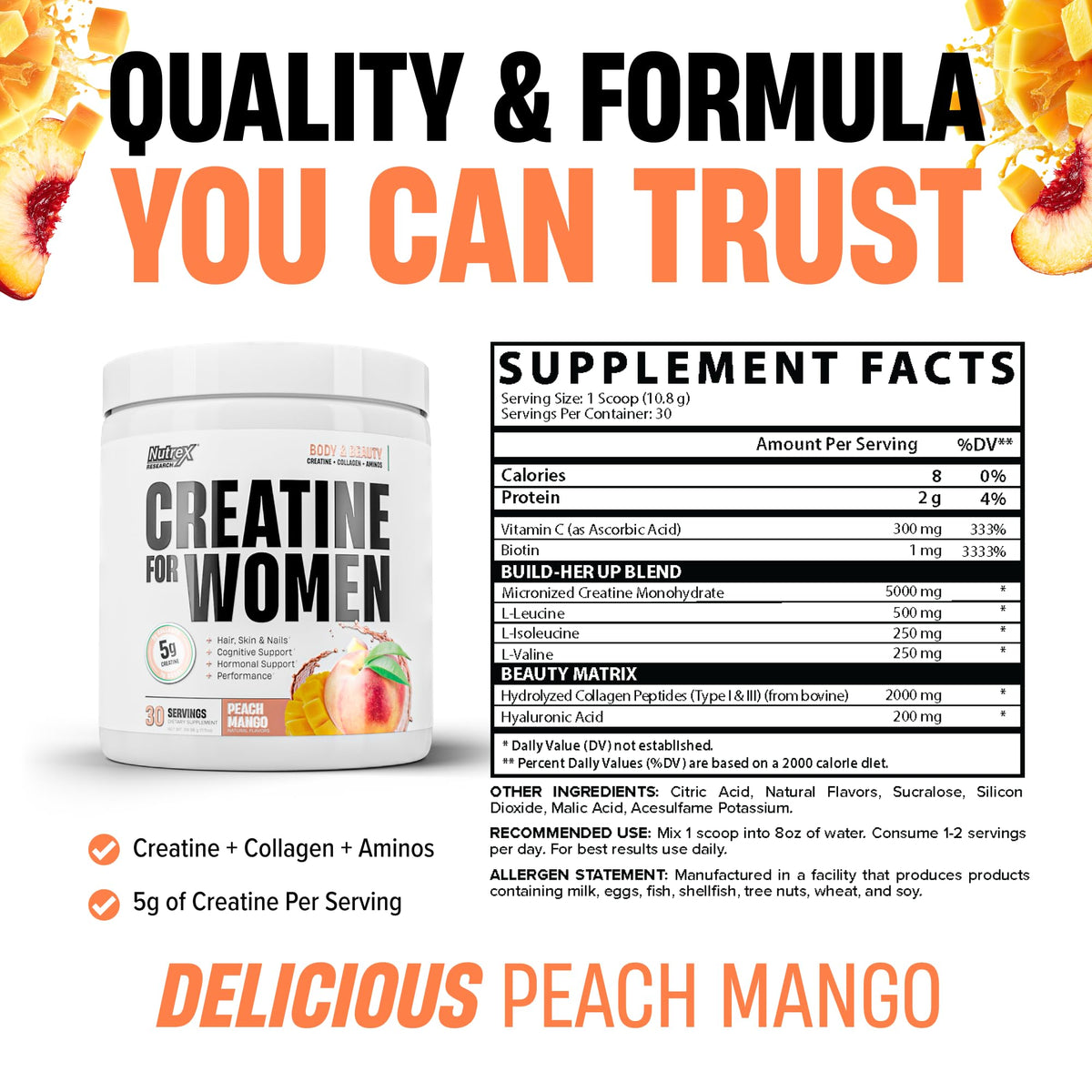 Nutrex Research Créatine pour Femmes Pêche Mangue 390g vue arrière