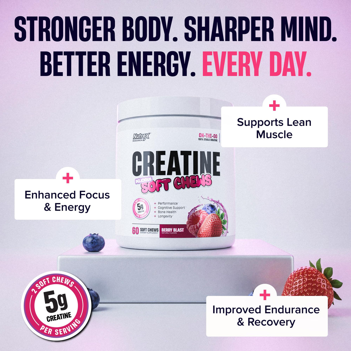 Nutrex Research Creatine Soft Chews Berry Blast soft chews close-up