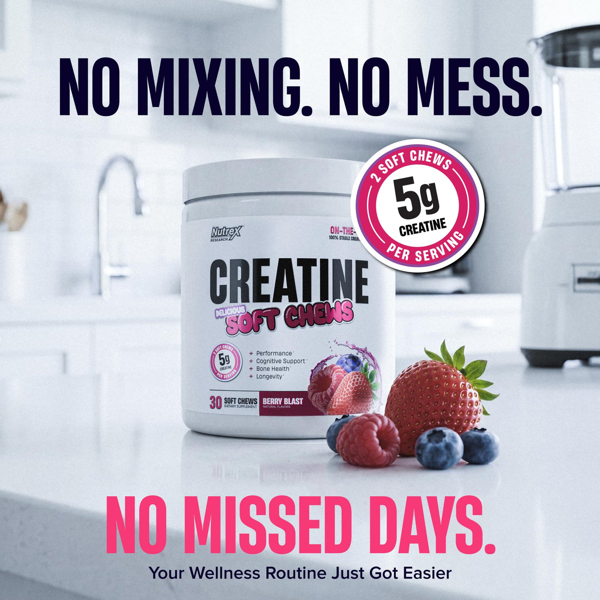 Nutrex Research Creatine Soft Chews container opened with chews inside