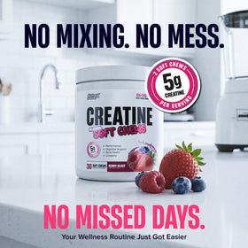 Nutrex Research Creatine Soft Chews container opened with chews inside