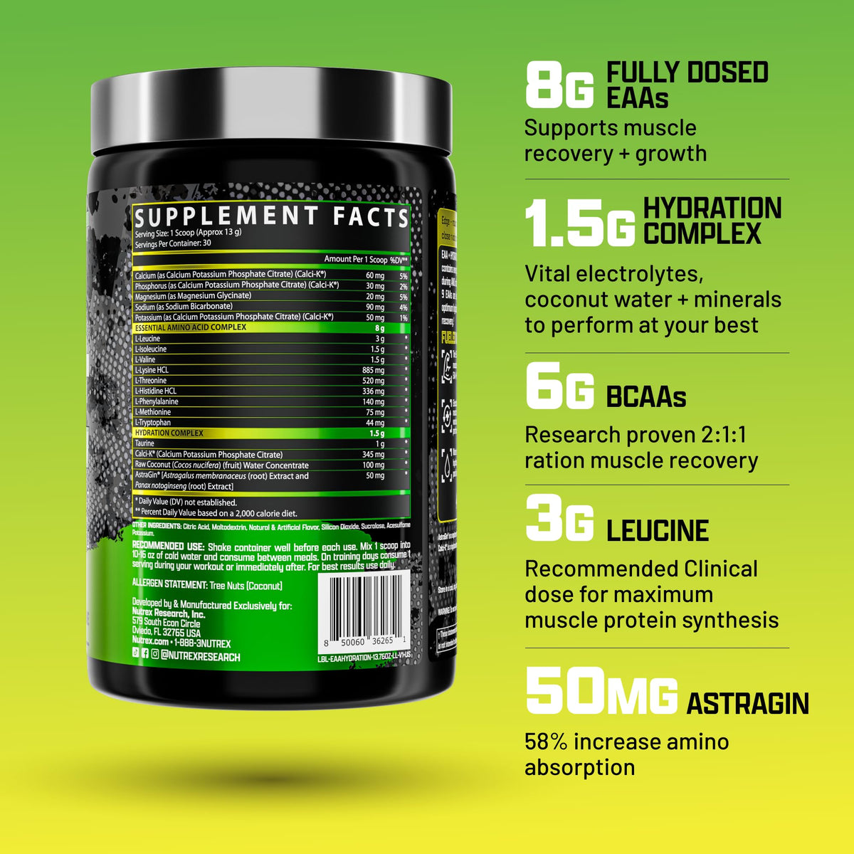 Nutrex Research EAA Hydration dos de l'emballage