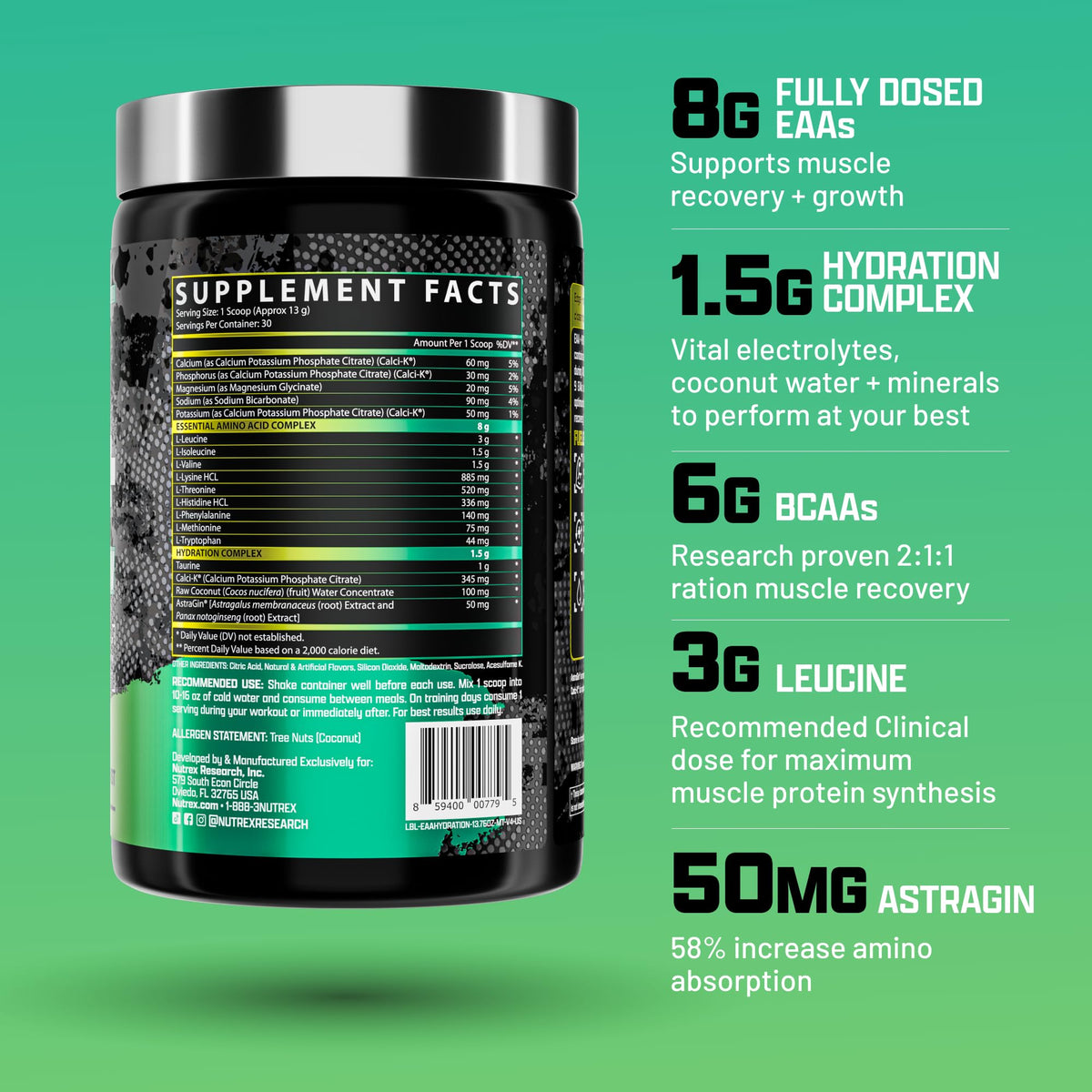Nutrex Research EAA Hydration Maui Twist emballage et dos