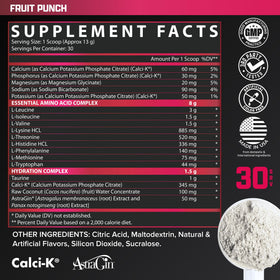 Nutrex Research EAA Hydration Poudre 510g avec fruits en arrière-plan