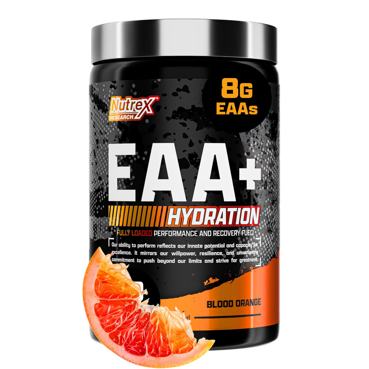 Nutrex Research EAA Hydration poudre de couleur orange sanguine vue de face