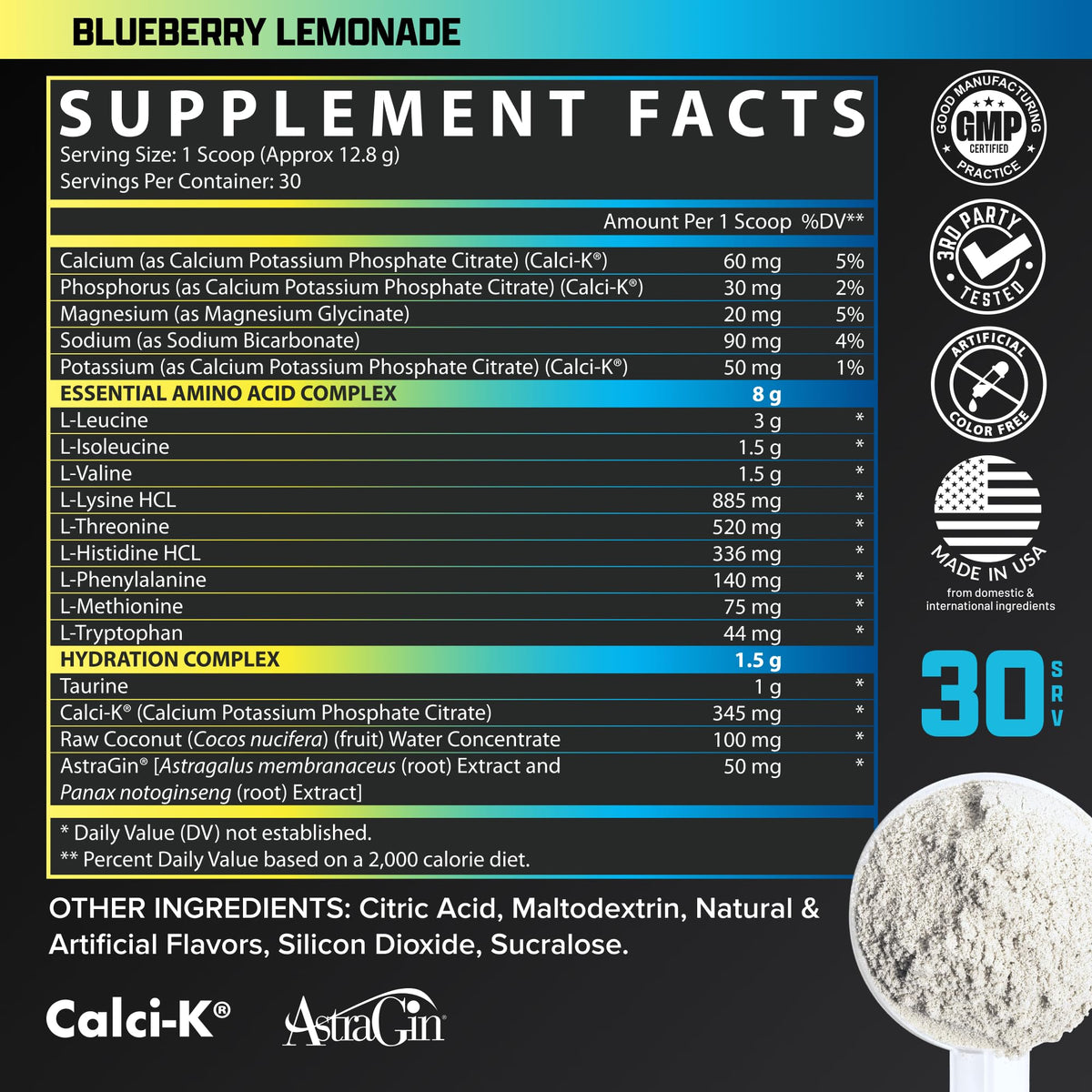 Nutrex Research EAA Hydration poudre ouverte avec cuillère
