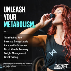 Nutrex Research L-Carnitine 3000 avec un shaker et des accessoires de fitness