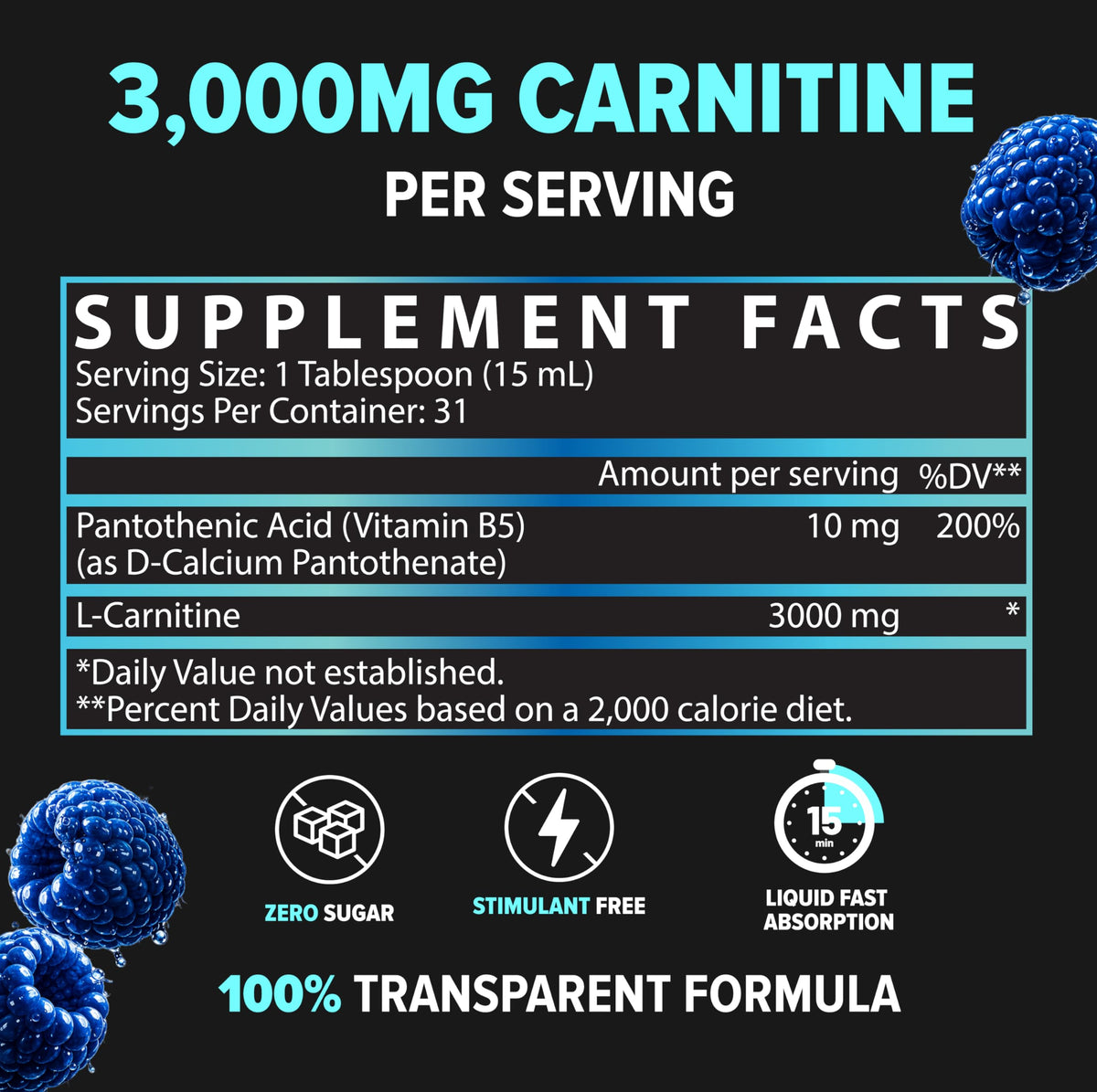 Nutrex Research L-Carnitine 3000 étiquette avec informations nutritionnelles