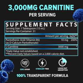 Nutrex Research L-Carnitine 3000 étiquette avec informations nutritionnelles