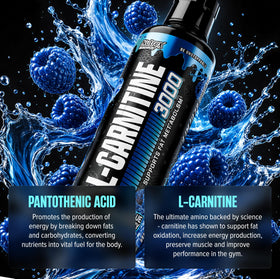 Nutrex Research L-Carnitine 3000 sur une table avec des fruits